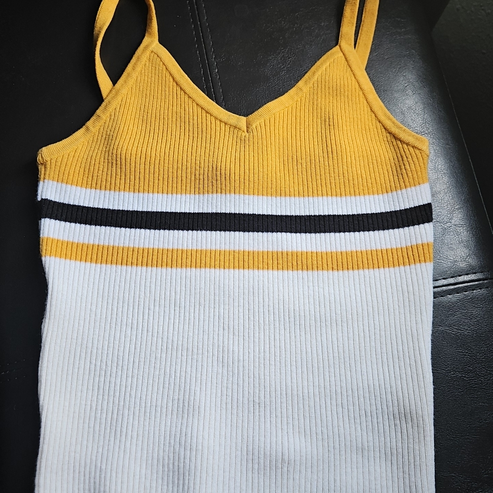 Papaya Yellow, White, and Black Ribbed Tank Top